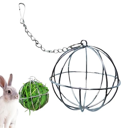Heuball zum Aufhängen für Kaninchen, Futterball für Kaninchen | Kauspielzeug in Form einer Hasenkugel aus Edelstahl, Heuball-Ständer, Futterspielzeug für kleine Animas