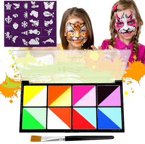 NebulaGlam Sminkset för barn, 16 färger ansiktsmålning för barn och vuxna, regnbåge split cake-palett med yrkesborste, 40 tatueringsmallar, för halloween karneval smink karneval