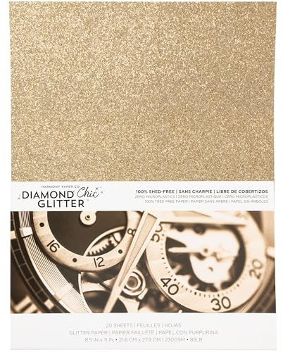 Glitter Cardstock 8.5 x 11 - Shed-Free Sparkly Craft Paper for Scrapbooks, Card Making, DIY Art Projects - 20 Sheets, 85lb Heavyweight, 230 GSM, Rose Gold