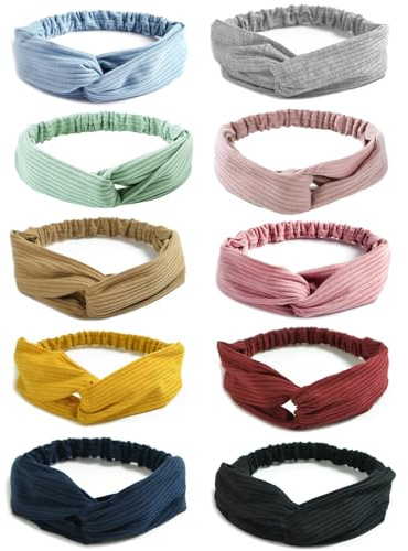 DRESHOW 10 Piezas Boho Mujer Diademas Flor Vintage Impreso Criss Cross Anudado Elástico Banda para el Cabello Band Accesorios de Pelo Yoga Cabeza Wraps Diademas para Mujeres