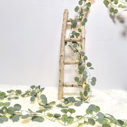 33Ft Eucalyptus Garland with 100 LED Fairy String Lights, Eucalyptus Vine Artificial Ivy Leaf Garland Fake Green Leaves Hanging Vine Decoration for Indoor, Outdoor, Kitchen, Garden, Office, Wedding