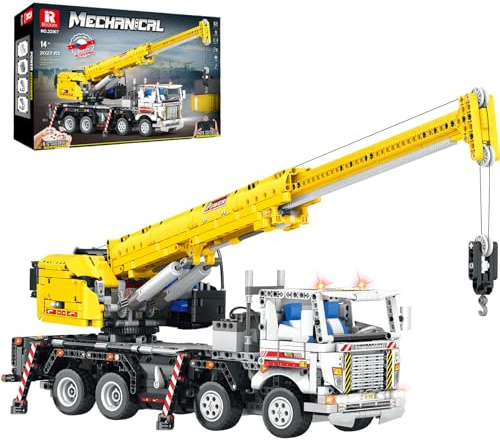 Reobrix RC Crane Truck Building Block Toy, APP/Remote Control Engineering Construction Vehicle with Motorset, 22007 Technical Brick Trailer Car Gift for Adult Child 14+ (2206 Pcs)
