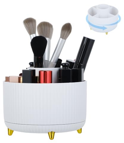 Flearitzo Organizzatore Trucco Rotante 360° – Porta Cosmetici Multiuso con 5 Scomparti – Organizer Make-up per Pennelli, Skincare Cancelleria – Per Bagno Scrivania Toeletta (Bianco)