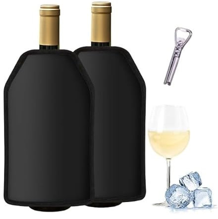 2 Stück Weinmanschette für Flaschen,Flaschenkühler für Wein mit Kapselöffner,Wiederverwendbarer Weinflaschenkühler,Weinflasche Kühlmanschette,für Wein, Sekt, Champagner, Flaschen (Schwarz)