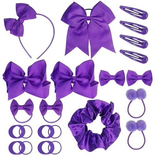 45Pcs Purple School Girls Hair Accessories Kit Purple Bow Headband Clips Ponytail Holder Bow Hair Barrettes for Girl Birthday Gift