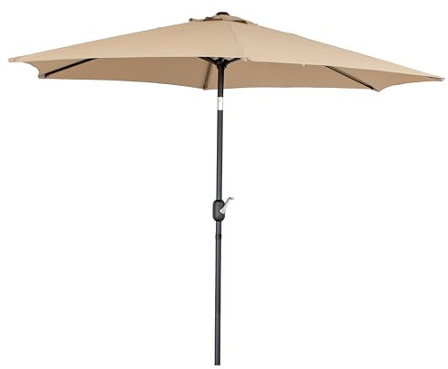 GARDENIA Parasol de jardin 270 cm Beige Moon Round, mât en acier anthracite, inclinable, coupe-vent, avec manivelle, pour terrasse, plage, jardin, balcon