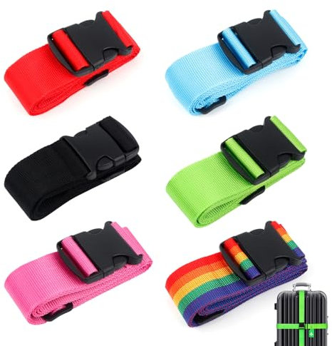 Cinghie per Valigie, 6Pcs Cinghie per Bagagli Incrociate, Cintura per Bagagli Ispessita per Valigie Borsette Zaini Borse da Viaggio (Arcobaleno & Nero & Rosso & Blu & Verde & Rosa)