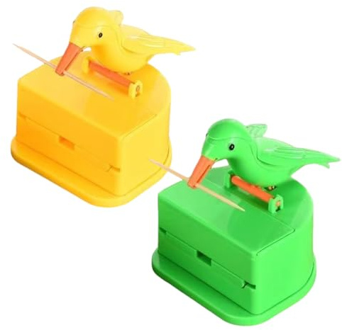 QIXNBL 2 Piezas De Caja De Palillos para Pájaros, Lindo Frasco De Palillos De Prensa, Caja De Almacenamiento De Palillos De Dientes, Suministros para La Mesa De Comedor del Hogar (Amarillo, Verde).