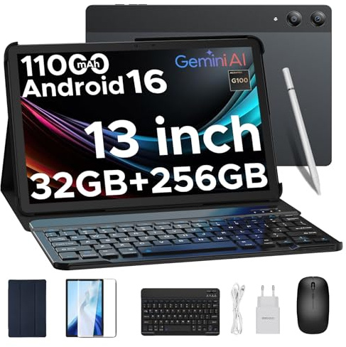 DOOGEE Tab E3 Pro Android 16 Tablet 13 Zoll, Tablets mit Tastatur und Stift, Helio G100, 11000mAh Großer Akku 18W, 32 GB+256 GB/2TB TF, FHD+ 90Hz Gaming Tablet mit SIM Card Slot,13MP+8MP, Gemini AI