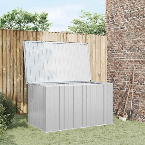 KKHOMEI Baúl de jardín de 171 x 99 x 93 cm, baúl de exterior de metal impermeable, baúl para herramientas, baúles de jardín, contenedores, cojines, caja de herramientas, color gris