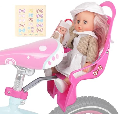 TQEBWUS Juego De Asiento De Bicicleta para Muñeca, Bicicleta para Niños Asiento para Muñeca, Silla De Bicicletas Decorativa para Muñecas con Pegatinas, Asientos De Bicicletas De Muñecas para Niñas