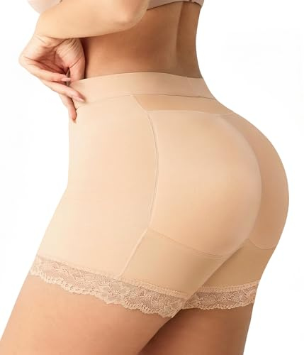 KUMAYES Women's Bum Lifter Knickers Lace Seamless Tummy Control Padded Pants with Hip Pad Shapewear Shorts