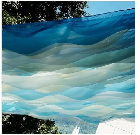 10 Uds. Cortinas de tiras for pérgola, cuerda alambre acero, varios tamaños, azul-blanco(50x900cm)