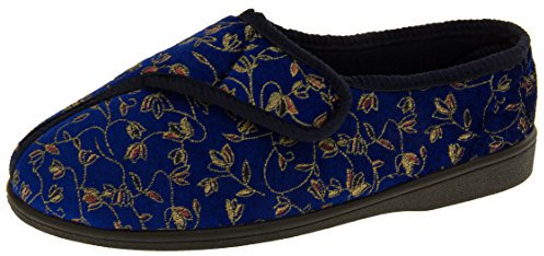 Footwear Studio Womens Othopaedic Slippers Touch Fastening Diabetic Slippers for Swollen Feet Navy Blue 8 UK