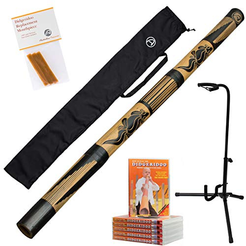 Australian Treasures - Didgeridoo '' tallada '' + cera australiana + DVD + bolsa
