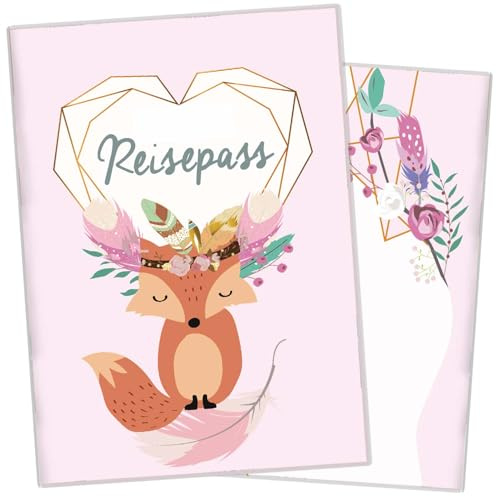 Cozy Racoon - Housse de passeport pour enfants - De qualité supérieure - Pour le passeport de votre enfant, Boho Fuchs Rosa, Ohne Personalisierung
