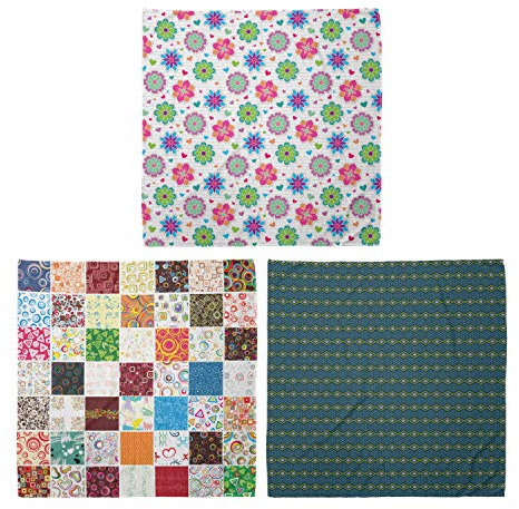 ABAKUHAUS Unisex Bandana, Kamillen und Herz-Patchwork Retro Style Chevron Klassische Ethnic Art, 3er Pack, Mehrfarbig