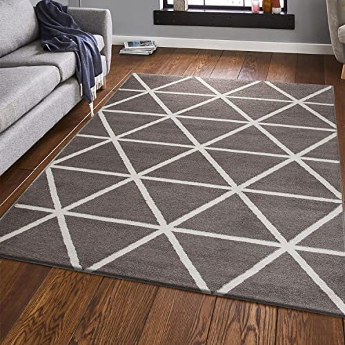 VIMODA Teppich Kurzflor Pastellfarben Weiss Rauten Design Robust in versch. Farben, für Wohnzimmer, Schlafzimmer, küche, Farbe:Braun, Maße:160x220 cm
