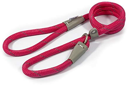Ancol Viva Reflective Rope and Real Leather Slip Lead, 120 x 1.2 cm, Pink