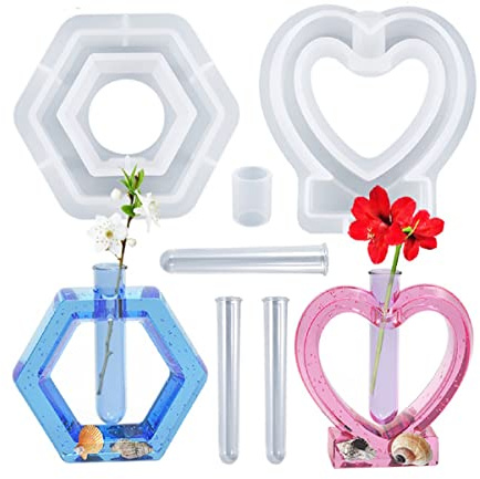 Yalulu Resin Mould for Plant Propagation Station, 2 Sets Flower Arrangement Silicone Mould, Vase Epoxy Mould Resin Casting Mould with 3 Test Tubes for Propagating Hydroponic Plants Home Decoration