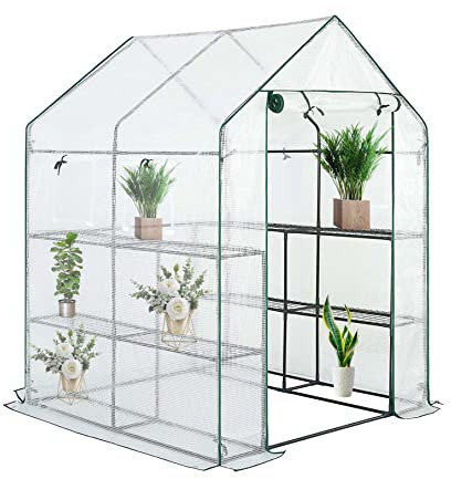 YSUEFIJO Serre de Jardin Adossée, Serre de Jardin Tunnel, Mini Serre à Tomates, Petite Serre Extérieur, Tente Plastique Renforcé, pour Plantes Fruits Legumes