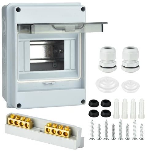 Scatola Elettrica da Esterno IP65, Scatola dei Fusibili Impermeabile con Morsettiera, Guida DIN, Copertura Impermeabile, 5 Moduli Installazione in Giardino o in Altre Aree