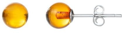 Baltic Amber Sterling Silver Small Stud Ball Earrings for Women