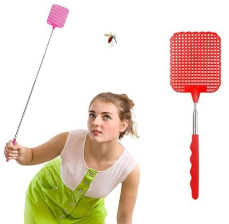 Matamoscas telescópicos, matamoscas resistentes, mango largo telescópico, matamoscas con mango de acero inoxidable, matamoscas duradero para moscas rústicas al aire libre, mosquitos y abejas