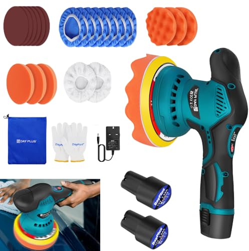 800W Cordless Car Buffer Polisher, Car Polisher Kit, 8 Variable Speed Car Polishing Kit with 12V 2.0Ah Batteries Cordless Brushless Polisher for Car Care/Car Detailing/Furniture Polishing/Waxing