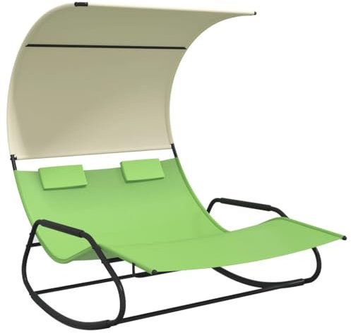 HETFTJN Strandstühle Gartenliegen Garten Liegestuhl Gartensessel Outdoor - Doppel-Schaukelliege mit Sonnendach Grün und Creme für Garten Camping Balkon Outdoor