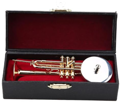 Tromba Per Trombone In Miniatura Con Supporto E Custodia Placcata In Oro Mini Modello Di Strumento Ornamenti Musicali(Trumpet)