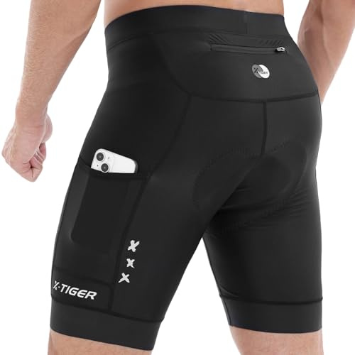 X-TIGER Culotte Ciclismo Hombre Acolchado Pantalon Cortos con 3 Bolsillos MTB Bicicleta Pantalones Cortos Secado Rápido Transpirable