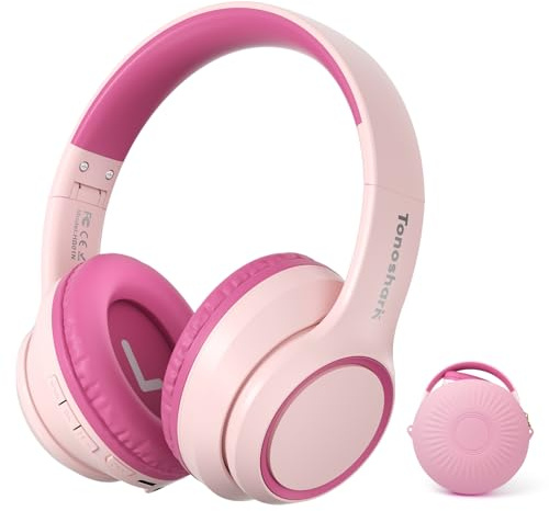 TONOSHARK Brusreducerande Barnhörlurar Trådlösa | 60 Timmars Batteritid, Överöron med Inbyggd Mikrofon | Perfekt till Skola, Hemma & Resor | Inklusive Bärväska (Rosa)