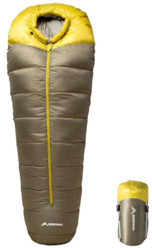 BISINNA Ultralight Mummy Down Sleeping Bag | 0 Degrees Winter, 600-1000g Lightweight Portable, for Hiking, Camping, Outdoor Activities, Road Trips