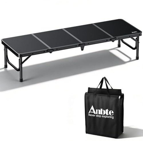 Växtbord, fällbord, 116 x 40 x 26 cm (L x B x H) med aluminiumram och MDF-bordsskiva, lågt picknickbord, lätt trädgårdsbord, grillbord, bärbart, bagagebord för camping, fest, balkong (svart)