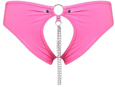 TiaoBug Dam hipster mikrotrosor öppet steg Cheeky Slip PVC wetlook läder wetlook hotpants ouvert slip booty shorts specialkvällar, ROSA, M
