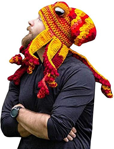 Bprtcra Handgewebte Gestrickte Mütze, Erwachsene Unisex Lustige Cartoon Octopus Lange Tentakel Augen Hut Cosplay Hut Party Requisiten (Tippe H)