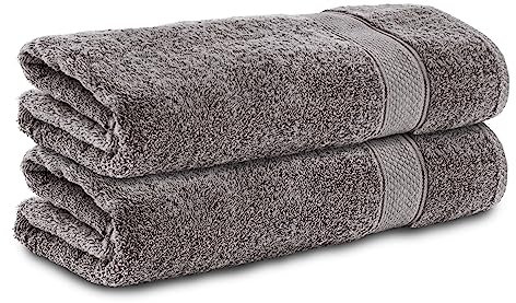 Komfortec 2er Set Duschtücher, 70x140cm Größe, Doppelpack,%100 Baumwolle, Handtücher, Frottee, Weich, Saugstark, Anthrazit