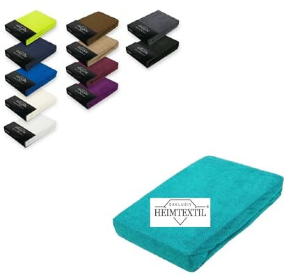 Exklusiv Heimtextil Frottee Spannbettlaken Marke 120 x 200 cm 80% Baumwolle, 20% Polyester Öko - Tex Zertifiziert, Markenqualität, Matratzenhöhe bis 25 cm, Türkis