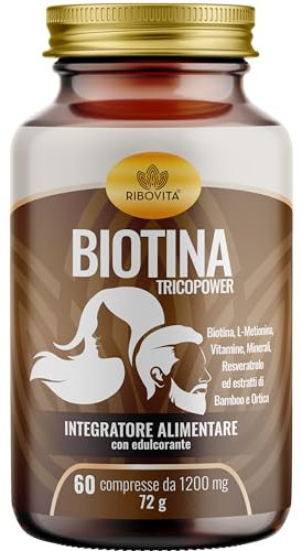 RIBOVITA Biotina TricoPower Integratori per Capelli Vitamine Anticaduta e Crescita Capelli Donna e Uomo con Acido Folico Zinco Vitamina B6 Ortica Bamboo 2 Mesi di Trattamento di Qualità Nutraceutica