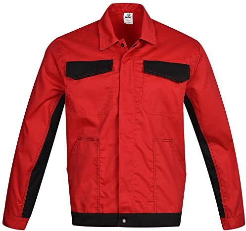 BWOLF DELTA Arbetsjacka för män, arbetsjacka, herrarbetsjacka, midjejacka, bomull/polyester, 4 fickor, Röd / svart, XL