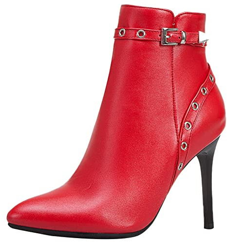 Lroey Reoly Botines Mujer Tacón de Aguja, Botines de Fiesta Tacón Alto Puntiagudo Botín Zip 156 Rojo Talla 37 EU