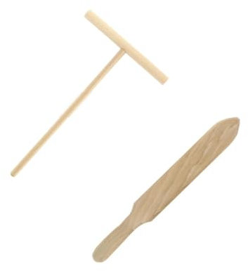 Fackelmann Ensemble de 2 Ustensiles en Bois de Hêtre pour Crêpes - Spatule et Râteau Crêpière, De 20 à 35 cm