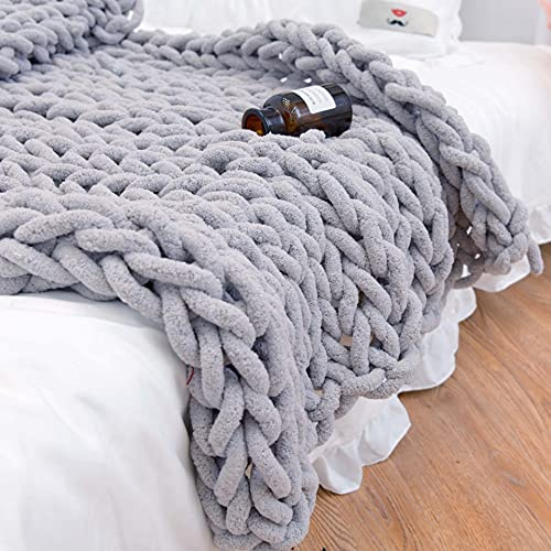 Chunky Knit Blanket Throw 48*71, Hand Knitted Warm Chenille Throw Blanket, Home Decor Soft Thick Yarn Cable Knit Blanket,Soft Breathable Fleece Banket Christmas for Couch Bed Sofa Best Gift (Gray)