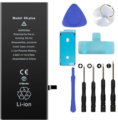 Batt-IPhone 6S Plus Battery Replacement Kit Including Water Proof Sticker, Screwdriver, Suction Cup, Pry Tool - DIY Smartphone Repair, Professional Battery Replacement Accessories (2750 mAh)