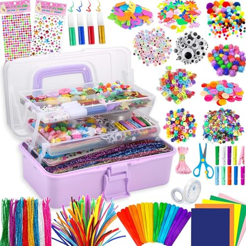 Gutenguy Bastelset Kinder, 3000+Pcs Bastelkoffer Bastelbedarf Material Set, Große Bastelbox Geschenke für Mädchen Jungen3 4 5 6 7 8 9 10 11 12 Jahre-Hellgrün