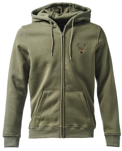 Baddery Jägerjacke Herren - Hirsch (Bestickt) - Jagdjacke Männer - Geschenk für Jäger - Kleidung Jagd Zubehör (BY012 Zip-Hoodie Oliv XXL)