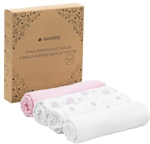 Navaris Baby Mullwindel Set - 4x Mulltuch zum Stillen Pucken Wickeln - 80x80cm Pucktuch Spucktuch Stilltuch umweltfreundlich - pink und weiß