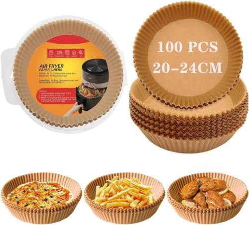 SAEIV Airfryer Lot de 100 feuilles de cuisson rondes pour friteuse à air chaud, 20-24 cm, papier de cuisson étanche, résistant à l'huile, anti-adhésif, pour friteuse à air chaud, micro-ondes