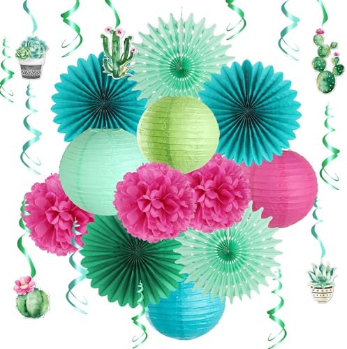 EASY JOY Cactus da appendere, decorazione hawaiana, tropicale, deserto, lanterne di carta, ventagli di carta per hawaiani, feste di compleanno tropicali, piante grasse